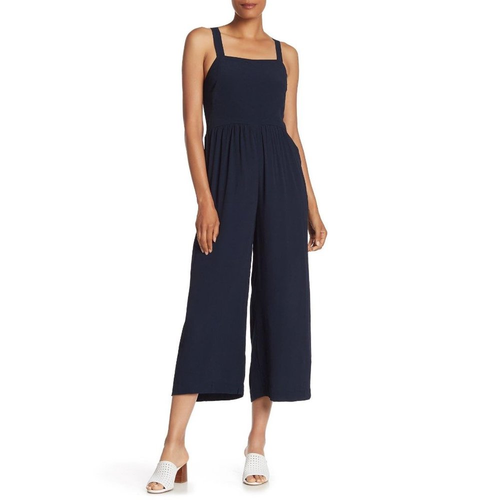 Madewell Smocked Crop Jumpsuit Sz 0 Navy